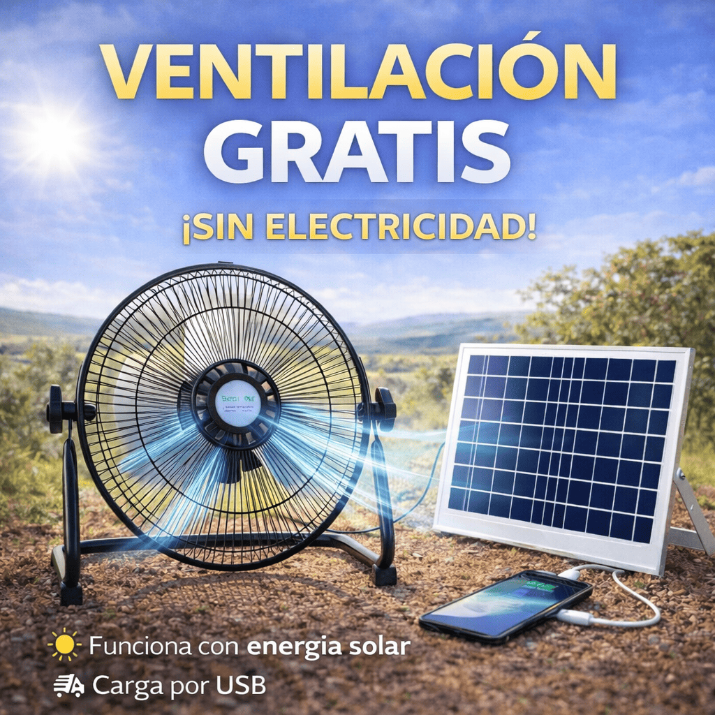 Ventilador con Panel Solar y Puerto USB